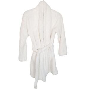 Natori Womens Fuzzy Bath Robe Sz S/M Belted Loungewear Comfy Cozy Pockets White